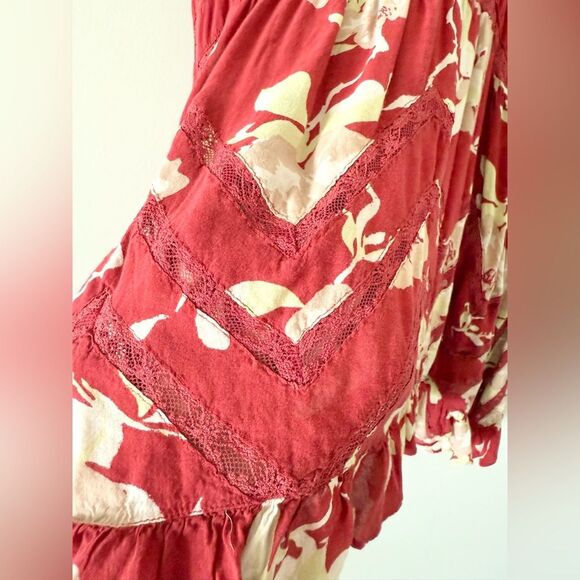 Free People Intimately Tank Tunic/Dress in Red Blush Floral with Lace Accents- M - Picture 4 of 7